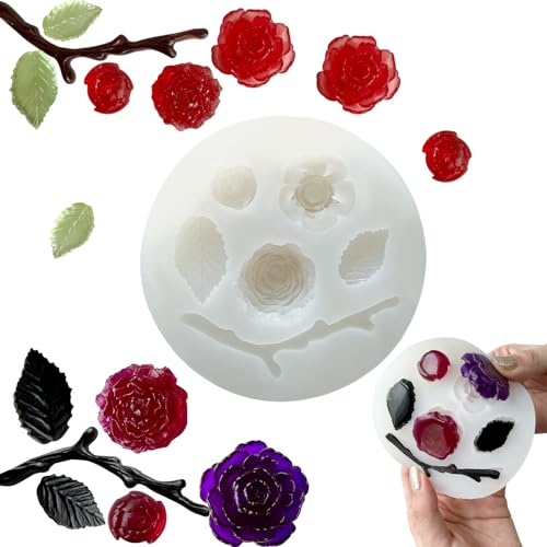 Kerzen Silikon Formen Set, 4 Stück Blume, 3D-Rosenblüte, Fondant, Silikonformen für Seife, Kerzen, Kuchen, Blumenformen für Schokolade, Süßigkeiten, Gebäck, Dessert