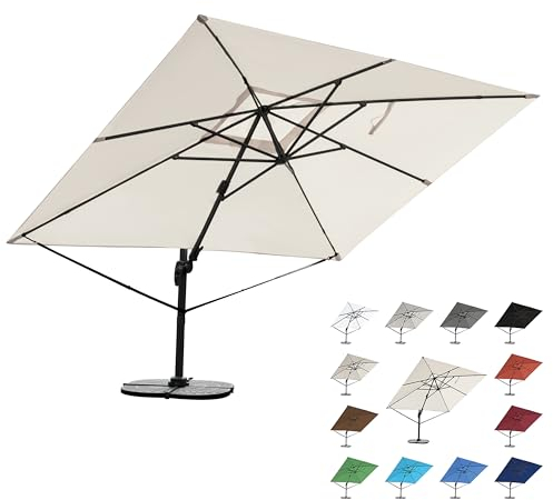 RS Trade 3x4 m Sonnenschirm 4-fach axial und 5-fach horizontal neigbar inkl. Schutzhülle & Windsicherung 360 Grad drehbar Ampelschirm Marktschirm Gartenschirm 300 x 400 cm mit Aluständer