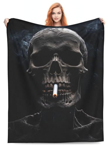 Turamurra Totenkopf-Überwurfdecke, kühl, rauchender Totenkopf-Flanelldecke, superweich, warm, Fleece-Tagesdecke, Heimdekoration für Bett, Couch, Wohnzimmer, alle Jahreszeiten, 203 x 152 cm
