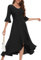 HomRain Womens V Neck Formal Wedding Guest Dress Plus Size Flared Sleeve Split Dress Cocktail Evening Party A-Line Dress Black, 3XL