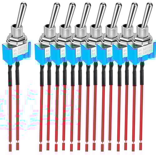 Gebildet 8piezas SPST Mini Interruptor Palanca Precableado,2puertos 2posiciones,Interruptor Encendido/apagado en Miniatura, 6A/125VAC, 3A/250VAC, para Dispositivos Electrónicos Salpicadero coche DIY
