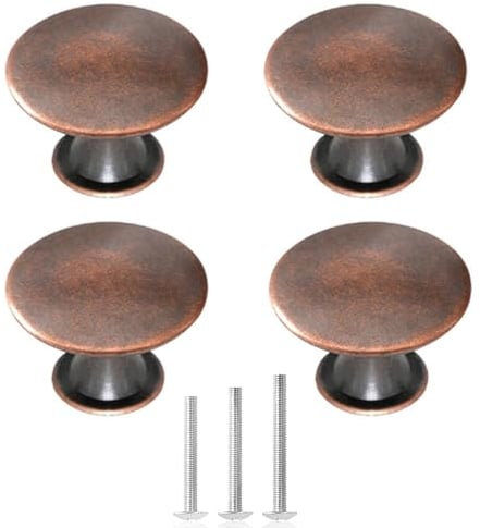 ShipeeKin 4X Oil Rubbed Bronze Cabinet Knobs Round Vintage Dresser Drawer Knob 30mm Handle for Closet Chest Kitchen Bathroom Furniture Hardware (Copper Red)