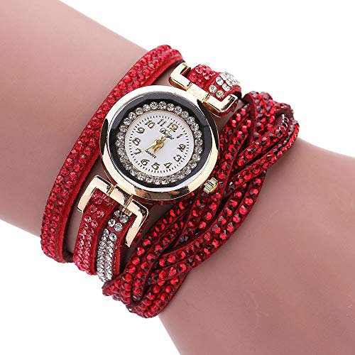 Montre Femmes avec Bracelet en Cordon Tourné Pendentif avec Diamant Commercial, Montre à Quartz analogique Fashion Luxe élégantes Simple Aiguille Cristal Poignet, Cadeau La Fête des Mères