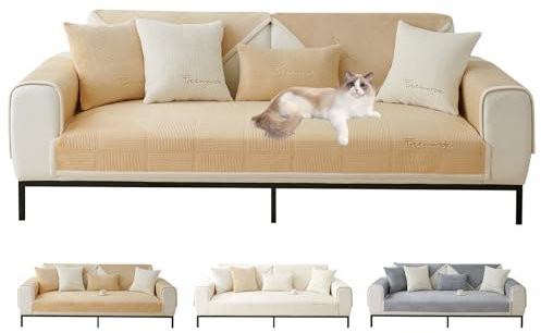 ShowyLive Couch Überzug 1/2/3/4 Sitzer L Form Sofa Überzug Ecksofa rutschfest Hund Katze -Antirutsch, Anti Slip Sofabezug Sofa Überwurf (Leichter Kaffee, 90 * 210CM)