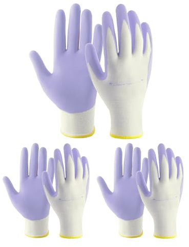 HANDLANDY 3 Pairs Gardening Gloves for Women Latex Free, Breathable Nitrile Coated Secure Grip Garden Gloves Yard Work Gloves (Purple, S)