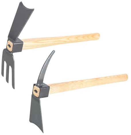 CTDMJ® 2Pcs Garden Hoe Garden Rake 2 in 1 Gardening Tools Garden Tools Digging Hoe Gardening Hoe Vegetable Flower Planting Digging Gadget Hand Hoe With Wooden Handle for Loosening Soil Weeding