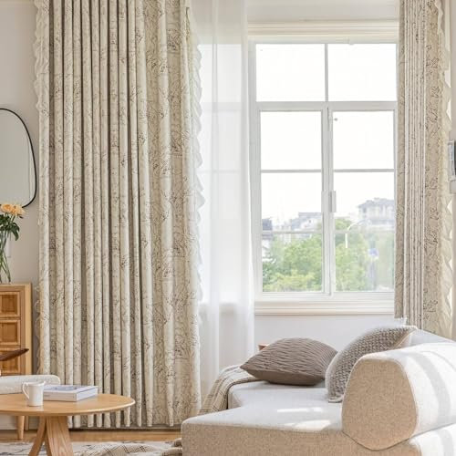 Musihy Gardinen Wohnzimmer Modern, 107 x 115 cm Gemusterte Rüschenkanten Thermoisolierte Verdunkelungsvorhänge mit Ösen für Schlafzimmer, Küche, Kinderzimmer Kurze Fenstervorhänge