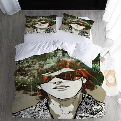 Generisch Bettwäsche 135x200cm Handgemaltes Ölgemälde Bettwäsche-Sets Hip-Hop-Junge Wendebettwäsche Set aus Mikrofaser 1 Doppelbett Bettbezug mit Reißverschluss und 1 Kissenbezug 80x80cm