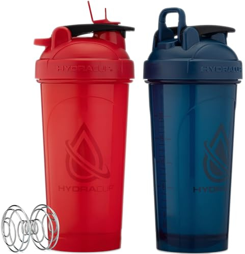 Hydra Cup Protein-Shaker-Flaschen, Barbell-Mixer, Drahtmischer, 2 Stück | 4 x Schneebesen, auslaufsichere Shaker-Becher für Proteinmischungen, Mahlzeitvorbereitung, Pre Workout & Gym Ready