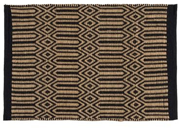 TRAMAS+ Alfombra Salon Exterior Interior Tapete Balcon Terraza Verano Dormitorio Cocina Algodón - Yute Rafia Arena Negro (60x90 cm)