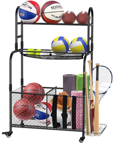 Arejonner Garage Sportgeräte Organizer – Rollball Aufbewahrungsbehälter mit Rollen und Seil