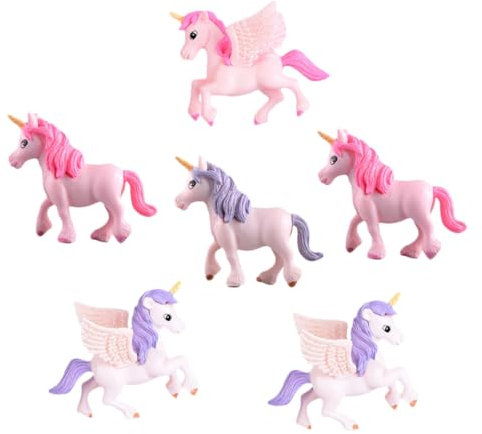 Parliky 6St Pegasus-Einhorn büro Dekoration Office Decoration Regenbogen Figur Blumentopf-Aufkleber Schmücken Miniaturspielzeug Gartenschmuck Kuchendekorationen in Einhornform Plastik
