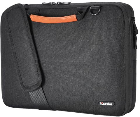 iCozzier Laptop-Aktentasche mit Griff, elektronisches Zubehör, Organizer, Messenger-Tragetasche mit Schulter- und Gepäckgurt, Schwarz, 39,6 cm (15,6 Zoll)