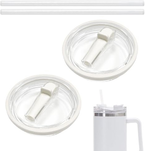 Vordpe 2 piezas de tapa de repuesto para vaso Stanley de 40 oz, con pajita flip, reutilizable, a prueba de fugas, tapa de pajita a prueba de salpicaduras, tapa de repuesto (blanco)