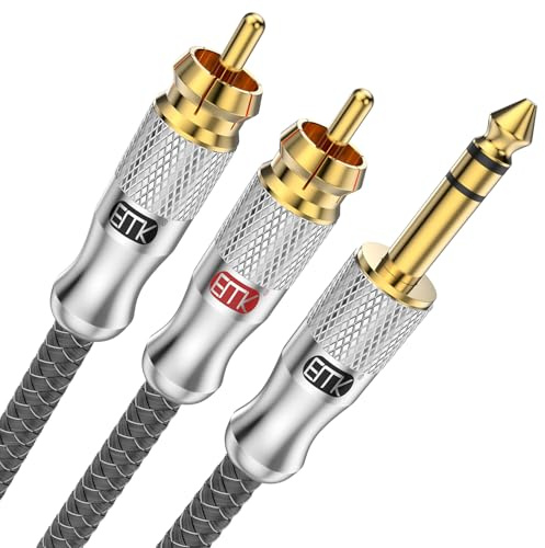 EMK 1/4 Zoll auf 2x Cinch Kabel, 6.35mm TRS Stereo Klinke zu Dual RCA Adapterkabel, Y-Splitter Audio Kabel (1 Meter, Silber)