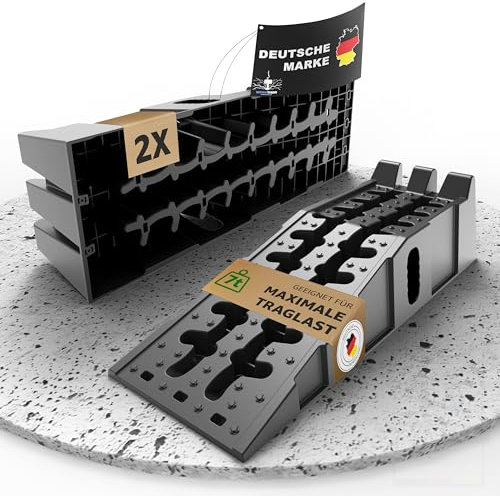 WERKTHOR Rampe d'Accès pour Voitures - [Lot de 2] Rampes d'Accès pour Voitures pour Une Adhérence Maximale - Elévateur de Voiture Robuste pour Toute Surface - Cales d'Accès pour Véhicules Jusqu'à 5t