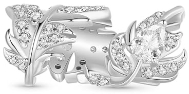 GNOCE Charm Perle Weißer Zirkon Gebogene Feder Charm 925 Sterlingsilber Beads Charms Kompatibel mit Europäischen Armbändern und Halskette für Frauen Schmuckgeschenk