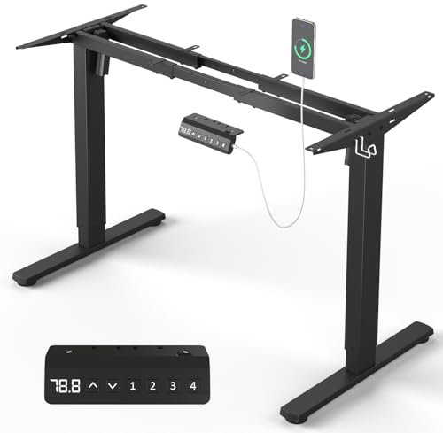 Xyndyx Höhenverstellbarer Schreibtisch Elektrisch Tischgestell, Höhenverstellbar Schreibtisch Gestell mit USB-C-Anschluss, Memory-Steuerung und Antikollisionsfunktio, 2 Motoren, Schwarz