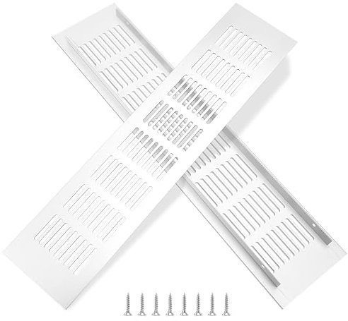 Rejillas de Ventilación de Rectangular Rejilla de Aire de Aluminio con Tornillo para la Ventilación de Armarios Dormitorios Cocinas 35 x 8 cm Plateado 2 Piezas