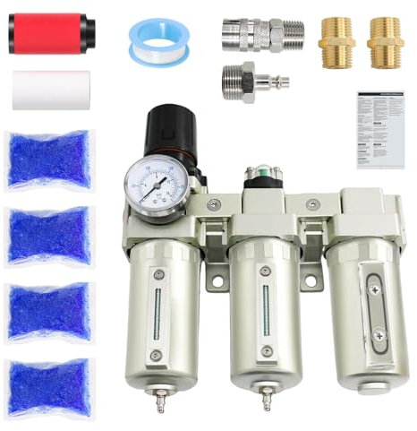 1/2 NPT Industrial Grade 3 Stage Air-Dryer-for-Compressor, Manual Drain Air-Compressor-Water-Separator-System Filter Oil for Plasma Cutter and Paint Spray,0-240 PSI,Double Filtration & Drying System