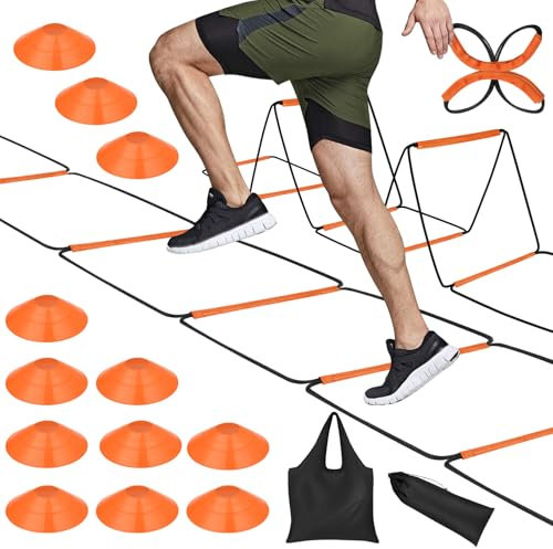 Agility Ladder, Speed Ladder, Agility Ladder Speed Training Equipment, Football Ladder, Footwork Ladder, Training Ladder For Footwork, Foldable Quick Assembly & Non - Tangling & Storage Bag (8 Rung)