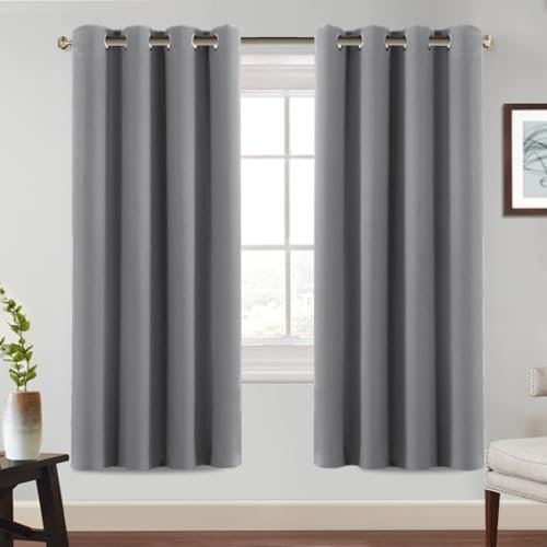 BellaHills Blickdichte Vorhänge mit Ösen Gardinen 2er Set H225 x B140 cm, Verdunkelungsvorhang Thermovorhang Hitzeschutz, Ösenvorhang für Schlafzimmer Wohnzimmer, Dunkelgrau