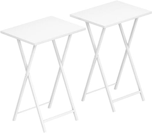 HOOBRO Side Table 2 Set, Folding Tables, TV Tray Table, Snack Table for Eating, Small Sofa End Laptop Drinks Coffee Table for Small Space, Living Room, Industrial, Metal Frame, White EWW25BZ01N1
