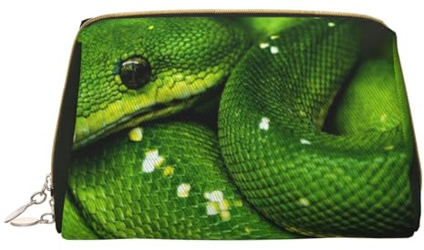Kulturbeutel, Make-up-Tasche, Kosmetiktasche, tragbare Reise-Kulturtasche mit Reißverschluss,Schlange Grünes Reptil