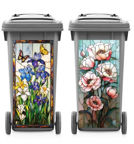 ANATTASOUL 2 Sheets Wheelie Bin Stickers Decorative Papaver Rhoeas and Butterfly Waterproof Dustbin Decor, 14.9x 32.2 Adhesive Large Decal for Bins, Fridge, Wall Outdoor, Indoor Decoration