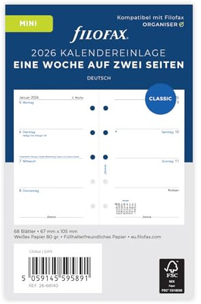 Filofax Kalender Mini 1 Woche auf 2 Seiten (deutsch)2026