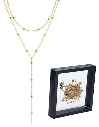 Hebterrka Long Multilayer Y-Chain Halskette für Damen, Edelstahl in Gold, Kettenset, Mit Aufbewahrungsbox