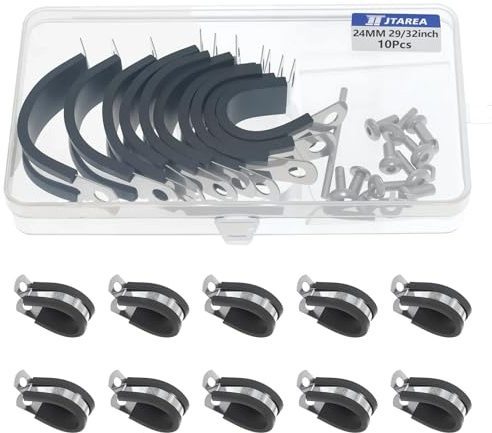 JTAREA 24MM Fascette Fermacavo in Gomma P Fermacavi Fascette Stringitubo 29/32 P Clips Morsetto per Cavi in Gomma Morsetti per Cavi in Acciaio Inossidabile con Viti