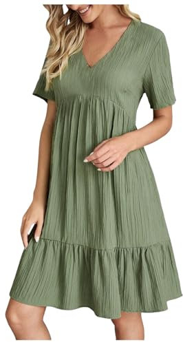 Robe Femme Chic Et Elegant Mi Longue De Soiree Grande Taille sans Manche Ete Courte Plage Ceremonie Invitée Mariage Jupe Rockabilly Cache Coeur Fluide Portefeuille Bohème Boheme Empire,1-Vert,S