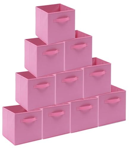 BonChoice Foldable Storage Cube Box (10, Pink, 26.5x26.5x28cm)