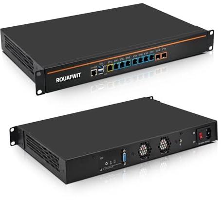 ROUAFWIT 1U Firewall Appliance Z87, Core i5 4300M, 2x 10GBe Lan, 8 x i226V 2.5GbE LAN, OPNsense, VPN, 19 Inch 1U Network Rackmount, VGA, Console, USB3.0, DDR3L 16G RAM 512G SSD