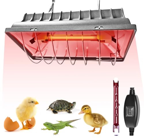 Wärmelampe für Küken, 250W Heizlampe Hühnerstall, Dimmbare Heizplatte Lampenwärmer, Infrarot-Heizlampe mit Thermostat und Verstellbarer Kette für Hühner, Enten, Welpen, Vieh