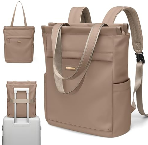 GOLF SUPAGS Convertible Notebook Handtasche, Laptop Rucksack für Damen mit Laptopfach, 15.6 Zoll Stylisch Tagesrucksack, für Schule, Uni, Reisen, Arbeit (Champagnerfarben)