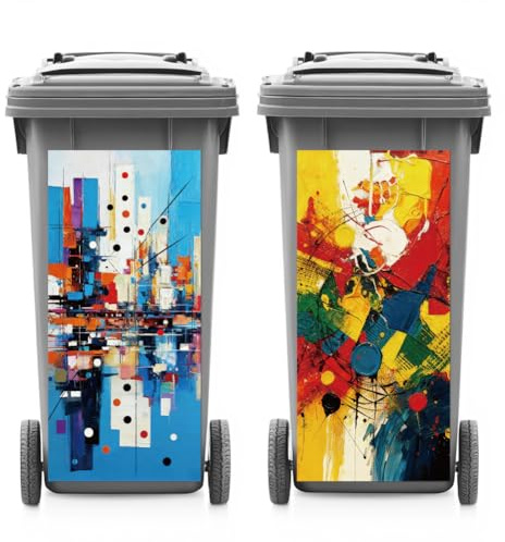 ANATTASOUL 2 Sheets Spring Wheelie Bin Stickers Abstract Art Painting Waterproof Dustbin Covers Decor, 14.9x 32.2 Adhesive Large Funny Decal for Bins, Fridge, Wall, Garden Outdoor, Indoor Decoration