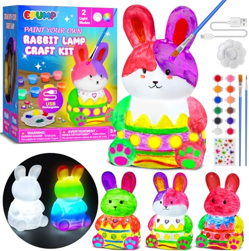 EPUMP Paint Your Own Bunny Lamp Kit with 2 Light Modes（ Rechargeable 1200mAh）- Arts Craft Night Light - Easter Birthday Painting Toys Gifts for Kid Boys Girls Ages 5 6 7 8 9 10 11 12+