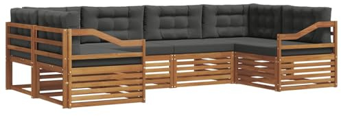 vidaXL Sofagarnituren 6 pcs Natur und Anthrazit Massivholz Akazie, Moderner Garten-Sofa, strapazierfähiges Terrassen-Set, Bequeme Sitzmöbel für Deine Lounge-Atmosphäre
