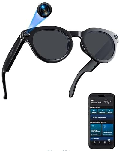 Orpnkna Smart Glasses with Camera, 1200P HD Video Recording with Object Recognition, Open-Ear Audio, Real-Time Translation & Voice Assistant for Vlogging, Travel & Meetings, Sunglasses