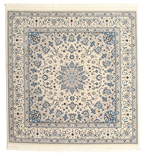 RugVista, Nain Emilia, Teppich, Mittelflor, 150 x 150 cm, Quadratisch, Oeko-Tex Standard 100, Polyester, Flur, Schlafzimmer, Küche, Wohnzimmer, Cream/Hell Blau, Grau