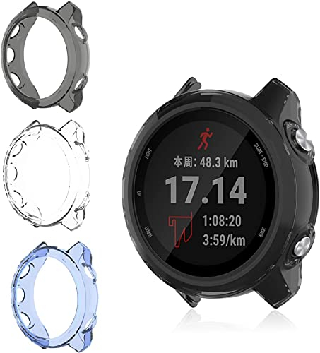 MWOOT 3 STK Schutz Hülle für Garmin Forerunner 245 Gehäuse Schutz, Stoßfest Silikone Weich Schutzhülle für Garmin FR 245 Smartwatch Schwarz Blau Weiß