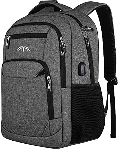 YAMTION Sac A Dos Femme Homme, Cartable Garçon Fille pour College Lycée Compartiment pour 15.6 Ordinateur Portable avec USB Charging Port (15,6 Pouces, Gris foncé)