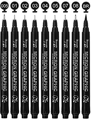 Surcotto Fineliner Schwarz, 9 Stück Fineliner set, Handlettering Stifte, Wasserfest Tuschestifte zum Skizzieren, Permanent Pigment Liner zum Bullet Journal Künstler Illustration, Tchnische Zeichnung