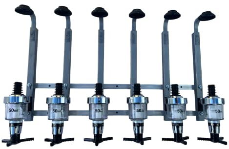 6 Bottle Alcohol Spirit Measure Drink Dispenser Bar Set Wall Mount Bracket plus 6 x Traditional Optic (Chrome, 50ml)