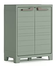 Keter Armoire Basse Planet Outdoor en Résine Multifonctions pour Intérieur et Extérieur - Étagères et Pieds Ajustables - Canessable - 80 x 44 x 100 cm - Vert Jade - 80% Recyclé