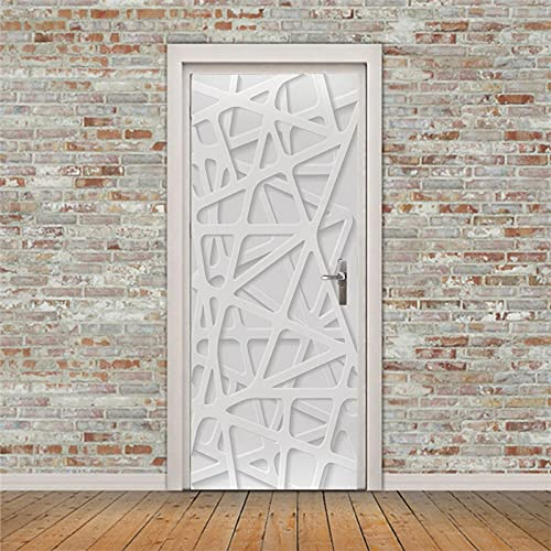 A.Monamour Adesivo Porta Autoadesiva Sfondo Astratto con Motivo A Rete Bianca Vinile PVC Adesivi per Porte Interne 3D Pellicola Adesiva Poster Sticker Murale Decorazione da Parete Carta da Parati