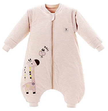 E-RIDES Baby Schlafsack mit Füßen 1.5Tog, Winterschlafsack Baumwolle mit abnehmbaren Ärmeln für Säugling Kleinkinder, Ganzjahres Langarm Baby Schlafanzug für Neugeborene (Giraffe,Medium)