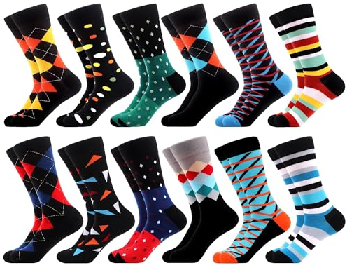 WeciBor Herren Gekämmte Baumwolle ohne Naht Business Socken, 12 Paar Mehrfarbig Geometrisch, 43-46